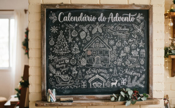 Calendario do Advento giz quadro negro Natal decoracao festiva artesanal