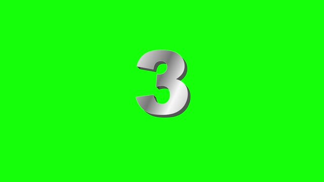 Silver numbers counting down sequentially from four to one against bright green screen background