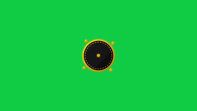 Glowing golden circular badge with dashed stitching glowing brightly isolated against a vibrant green background screen