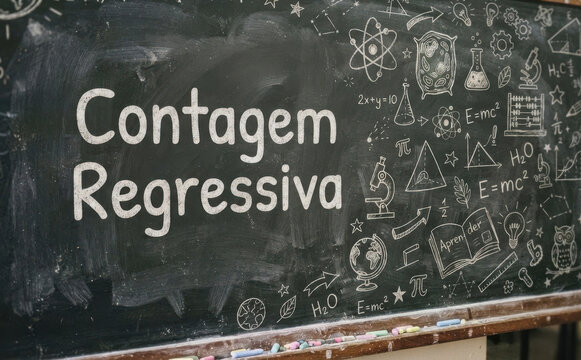 Contagem Regressiva lousa escolar com formulas de matematica e fisica para educacao e ciencia