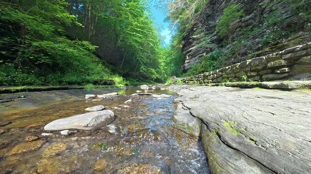 Peaceful Glen Creek Flowing Through Watkins Glen State Park Gorge in New York