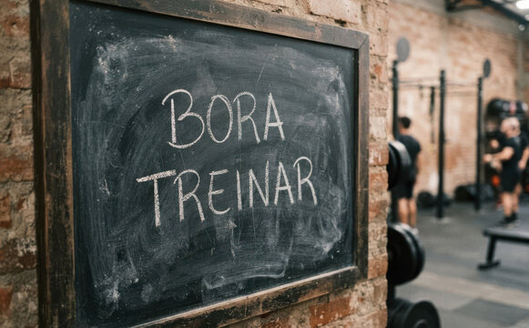 Bora treinar lousa com frase motivacional em ginasio de crossfit
