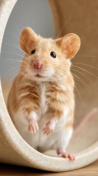 Cute Cream Pet Mouse in Exercise Wheel, Vertical Video