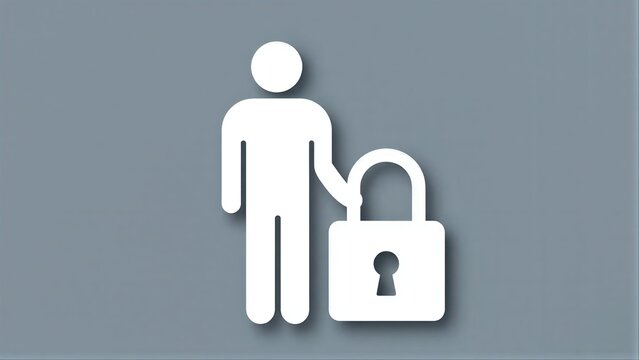 A white figure holds a padlock, symbolizing security or control against a gray background.