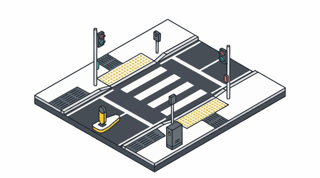 Isometric Urban Crosswalk Pedestrian Traffic Light Scene.