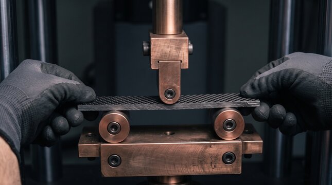 Hands seat a composite coupon in a flexural fixture