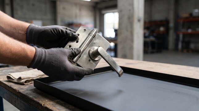 Close inspection of reusable metal door hardware