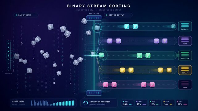 Digital Binary Data Sorting Algorithm Visualization