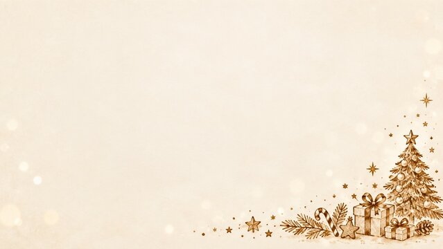 Pyrography Style Christmas Tree Background with Golden Sparkles