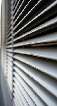 Close-up view of a metallic shutter structure.