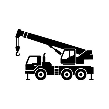 Heavy Duty Mobile Crane Truck Construction Machinery Black Silhouette
