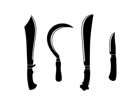 Traditional Indonesian Bladed Tools Black Vector Silhouette Set of Four Cultural Designs