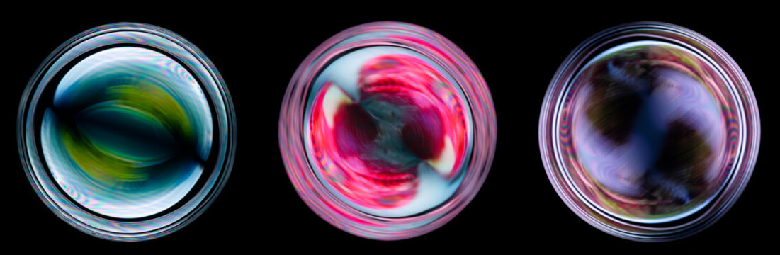 Iridescent Soap Bubbles Set on Black Background