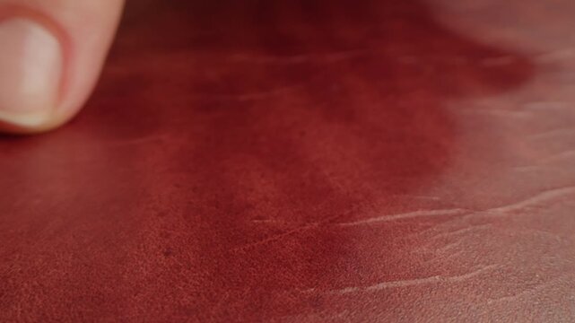 Genuine red leather texture, natural animal skin, luxury vintage cowhide background. Eco friendly leatherette, faux leather. Wallpapere, backdrop, copy space