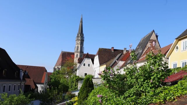 Old town houses with parish church, Steyr, Upper Austria, Austria