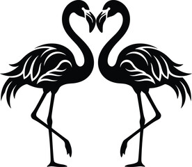Fototapeta premium Elegant black silhouette vector design of two flamingos forming a heart shape symbol