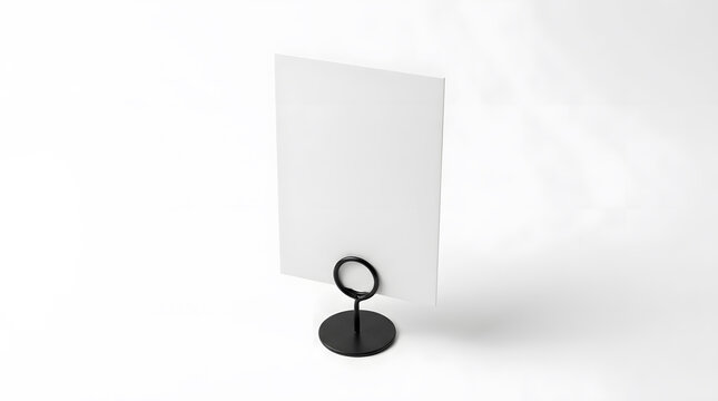 Blank white display card in a black circular holder