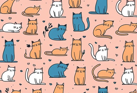 cute cats repeating pattern illustration for stationery and designs