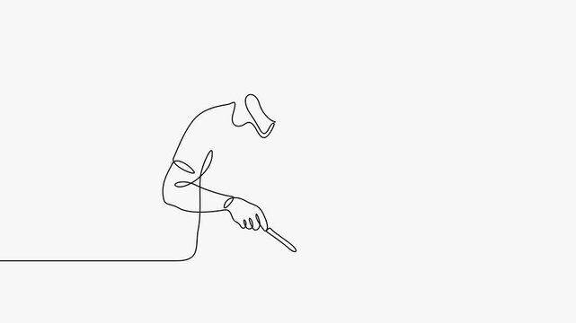 Continuous line art animation of a father and child cooking together in the kitchen.   