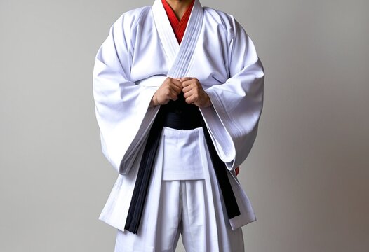 traditional japanese kimono outfit with black obi belt