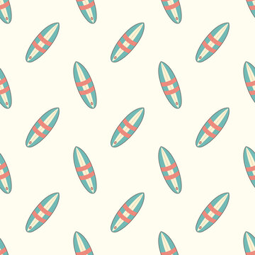 Vintage Surfboard Seamless Pattern Retro Beach Design for Summer Textiles