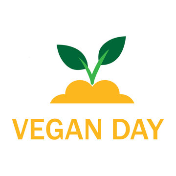Vegan day logo with green plant sprout and soil icon