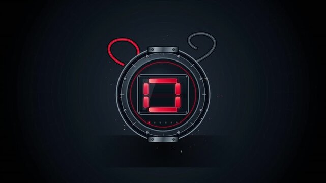 5 Second Countdown Timer Animation with Time Bomb Style on Black Background, Time Bomb Inspired Timer with Glowing Numbers from 5 to 0, Explosive Tension Effect