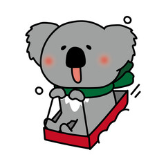 雪の日にソリ遊びをするコアラ © てがきっず