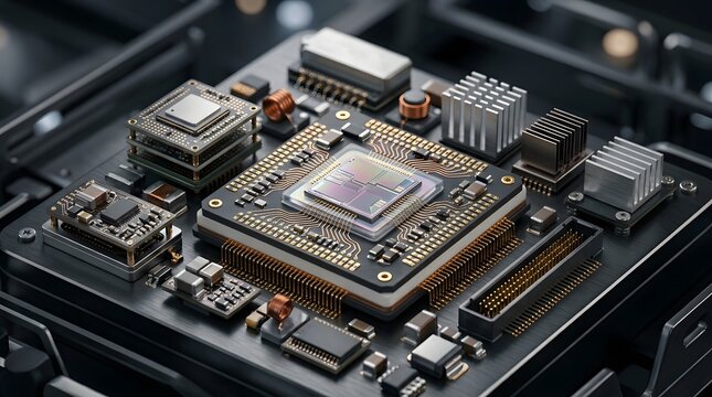 Detailed close up of a modern computer processor and electronic components