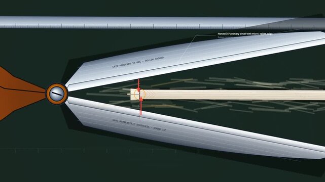 Technical animation detailing the physics of a paper cut with scissors, illustrating extreme opposing transverse shear forces, lumen collapse, and electrostatic hydrogen cross-link rupture in fibers