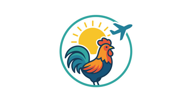 Rooster Travel and Early Morning Flight Concept Vector Logo