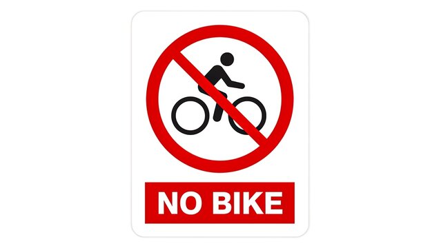 No bike sign with red prohibition symbol and crossed out bicycle on a white background