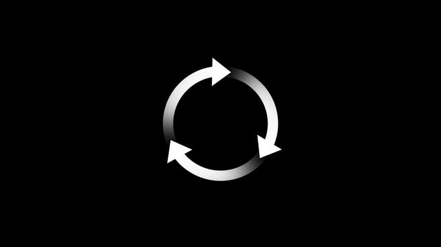 Circle arrow refresh and reload icon animation with loading progress on black background 4k video with animation.
