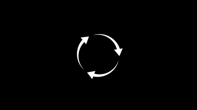 Circle arrow refresh and reload icon animation with loading progress on black background 4k video with animation.