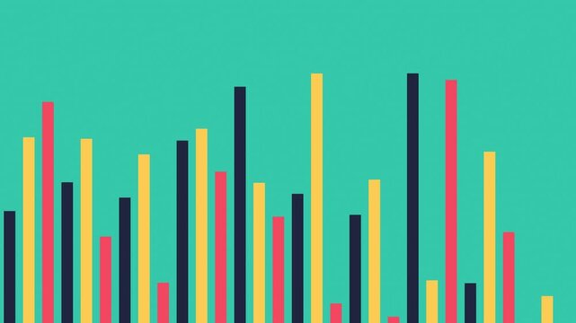 Seamless loop of colorful equalizer bars rising and falling on teal