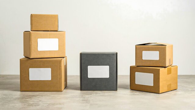 Cardboard shipping boxes and parcel packages arranged in stacks for delivery, storage, and logistics