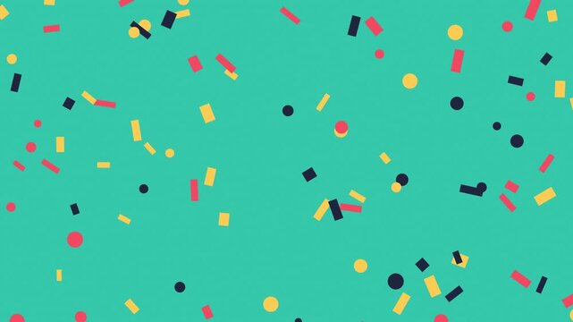 Seamless loop of colorful confetti falling on a teal background