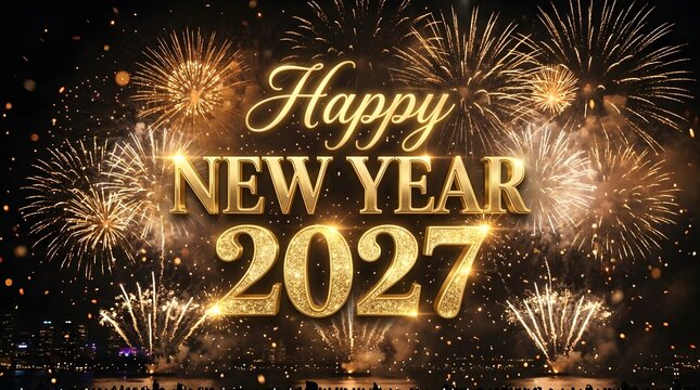 Happy new year 2027 golden fireworks celebration