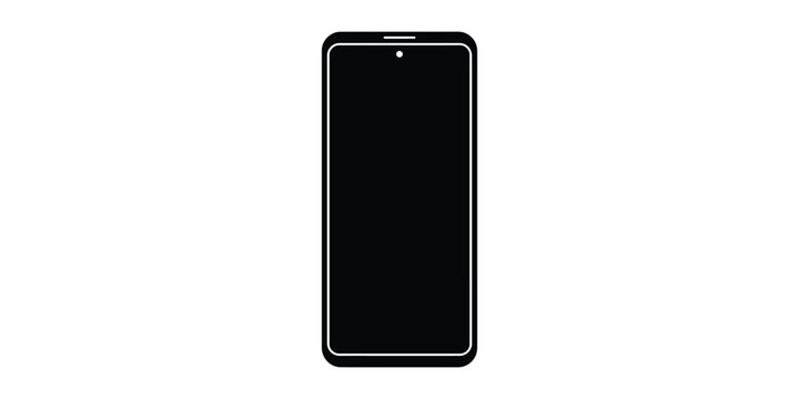 Black Smartphone Silhouette Icon with Blank Screen Isolated on White Background