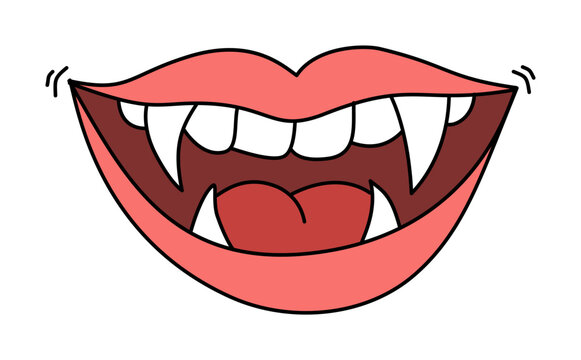 open mouth with red lips and sharp fangs