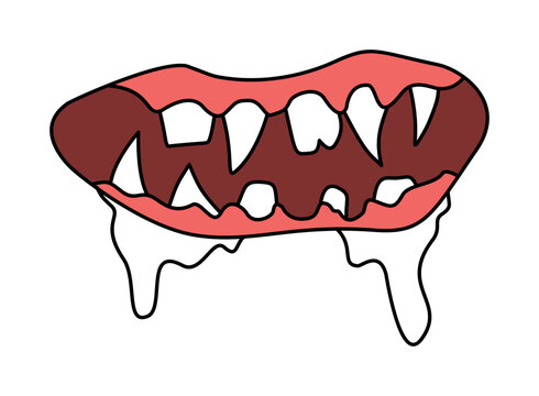 dripping monster mouth with sharp bloody teeth creepy