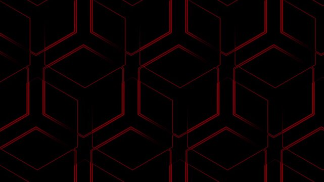 dark red neon geometric cube pattern abstract technology background with glowing futuristic hexagonal shapes and cyber gaming digital matrix mesh design