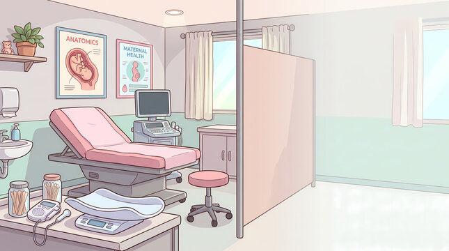 Obstetrics and Gynecology (OB/GYN) Clinic Examination Room Interior Vector