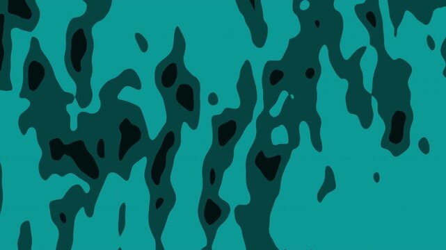Abstract camouflage pattern with morphing turquoise and dark teal organic shapes flowing smoothly
