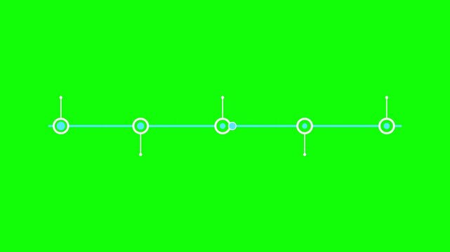 Digital timeline infographics animation with glowing blue nodes moving along progress bar on green screen video footage