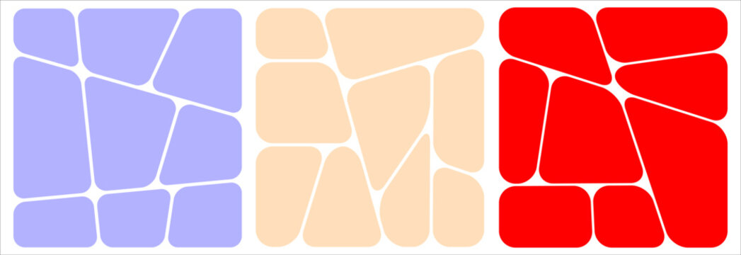 Set of Three Bento Grid Collage Layouts in Blue, Peach and Red