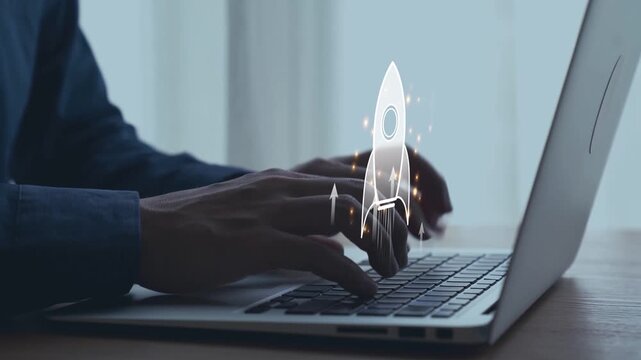 Startup launch and business growth concept, rocket symbolism, entrepreneurship, startup innovation, and early-stage success strategies for new business development and expansion. Elide