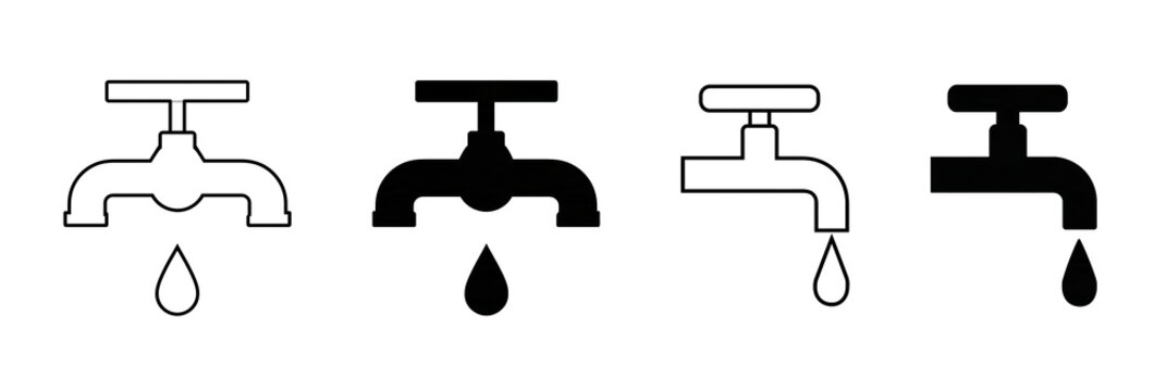 Water conservation four faucet styles with dripping water plumbing