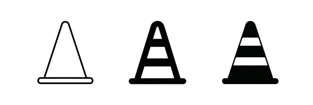 Traffic safety symbols featuring cone shapes with reflective stripes