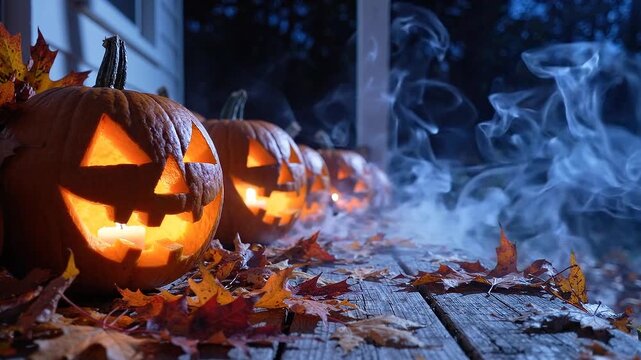 Orange pumpkins scattered across autumn patch